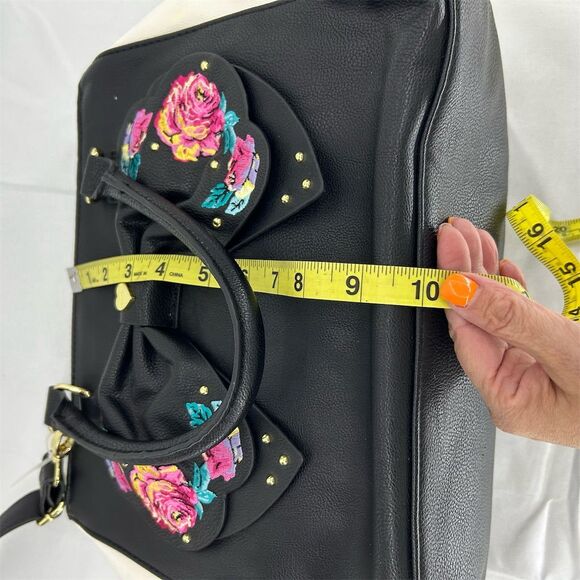 Betsey Johnson Floral Bow Satchel Handbag Black Women's Casual Bag NWOT - Picture 11 of 12